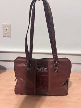 Brighton Brown Leather and Croc-Embossed Tote Bag